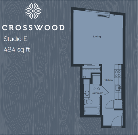 Floor plan for studio, 1 bath, 484 sqft